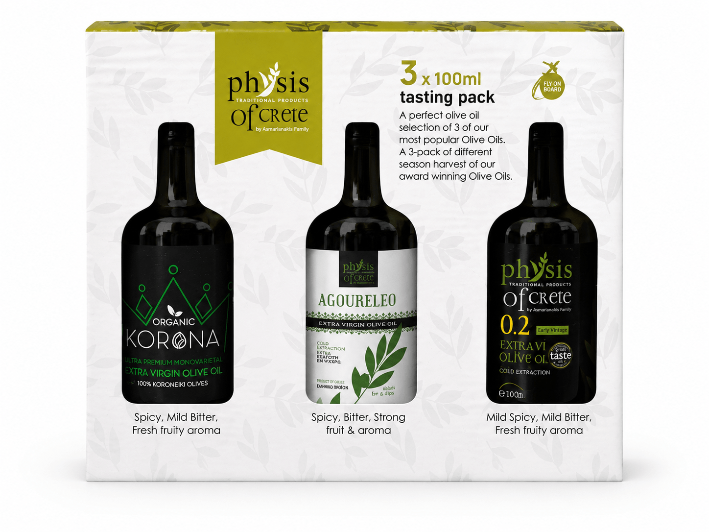 Coffret dégustation de trois huiles d’olive 100 ml